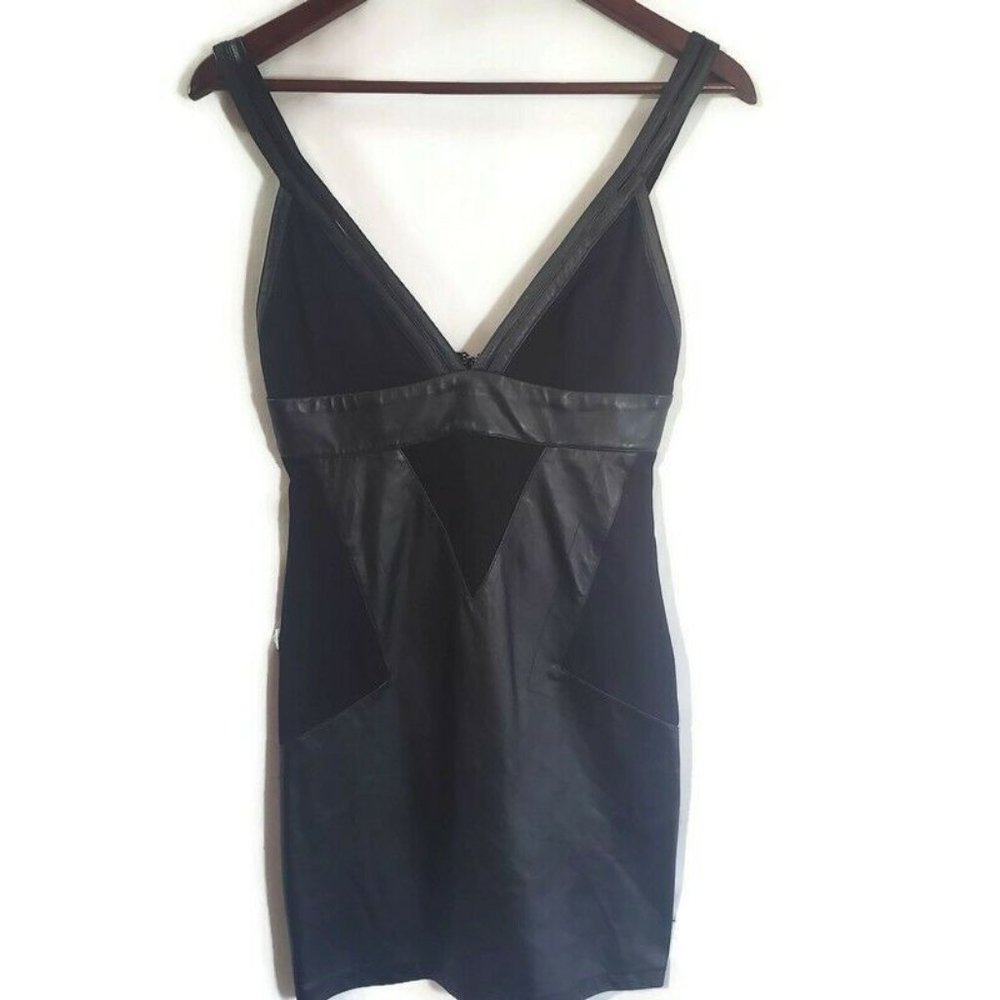 Tart Collections Lamb Leather Strappy Dress Body Con Mini Black S
